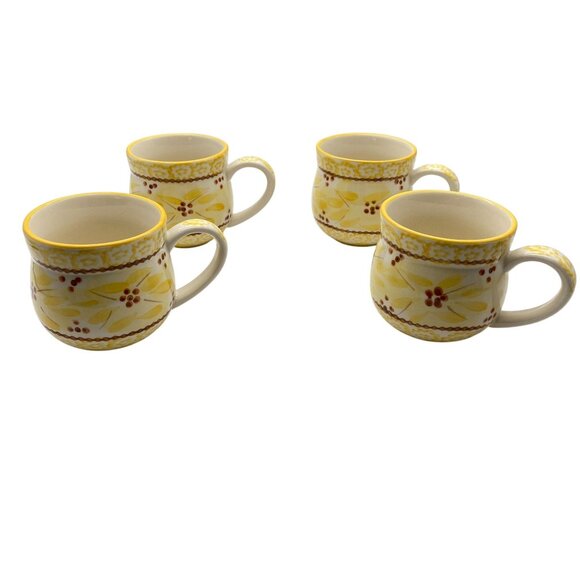 Temptations Old World Yellow coffee tea mug cup 12oz barrel style set four - Picture 3 of 6